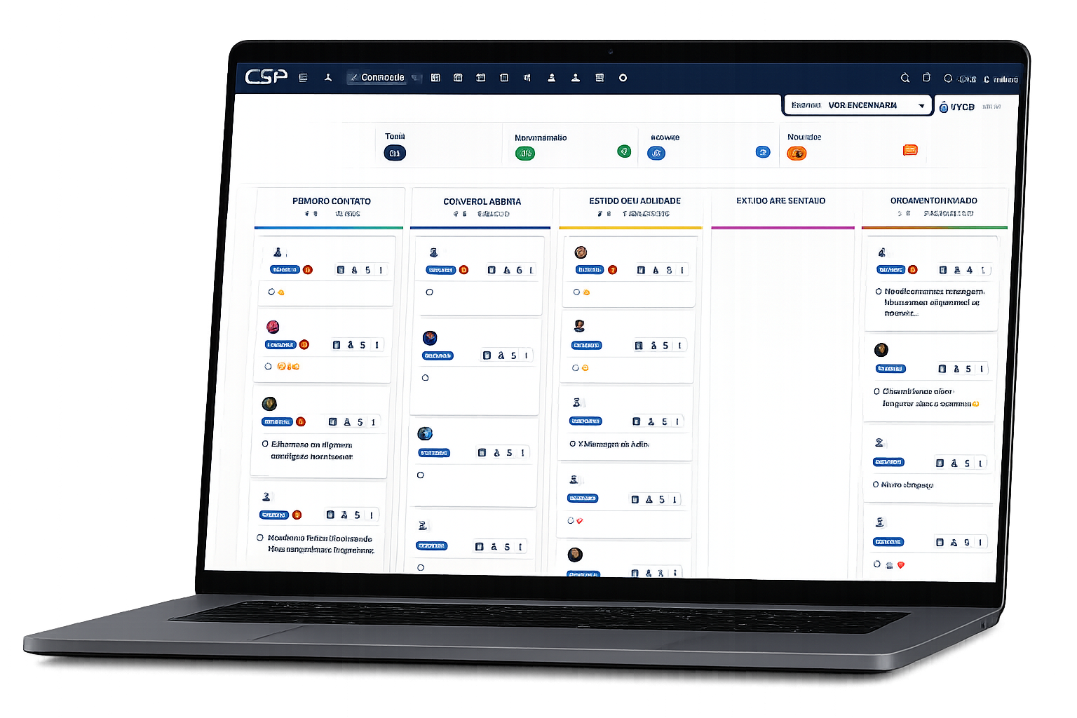 Tela do Comercial do CSP: kanban de leads integrado ao WhatsApp